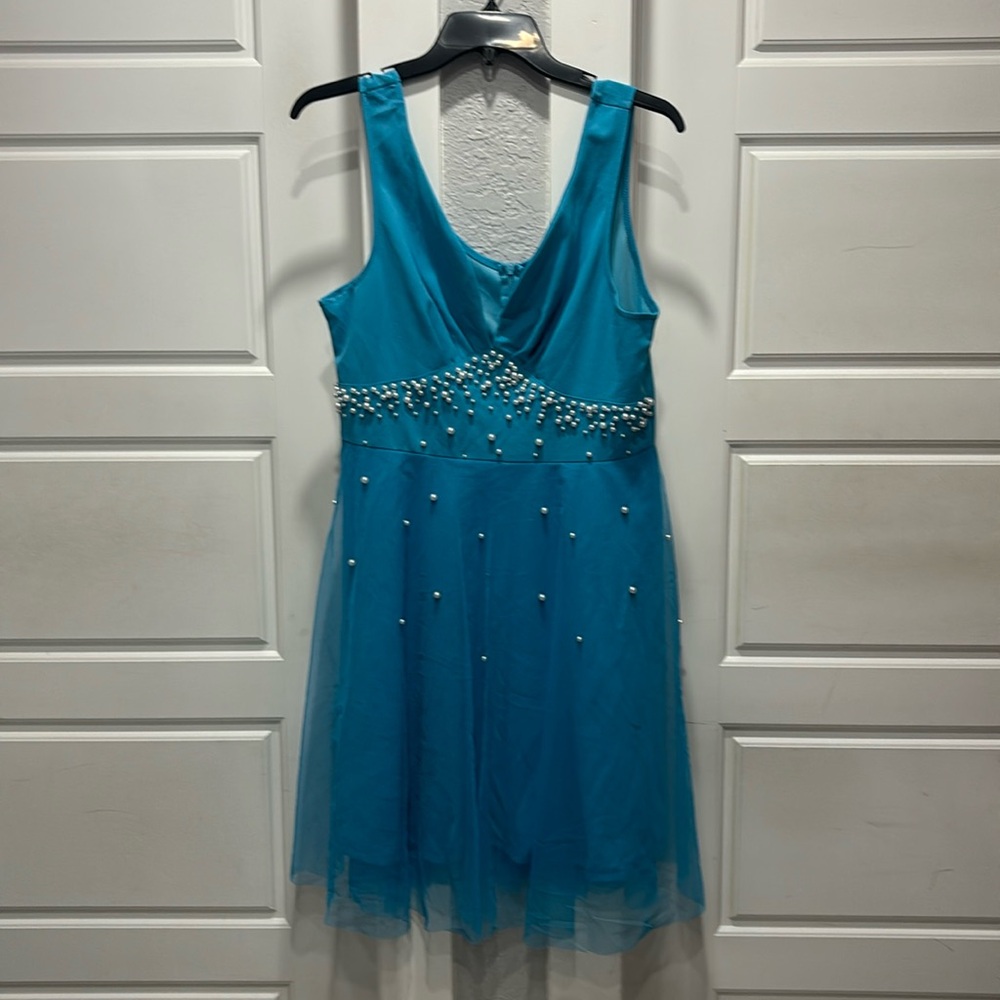 Teal maxi dress with pearls